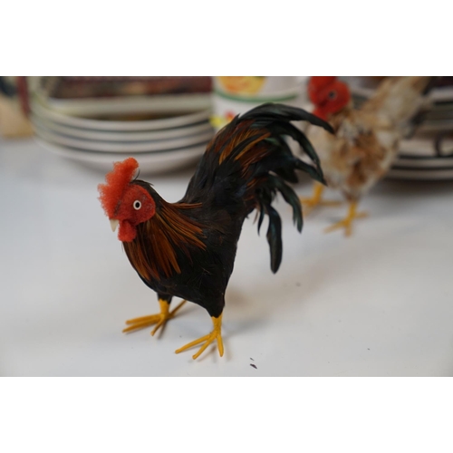 536 - Group of chicken & rooster items to include Scotts of Stow China, slate art plaque etc