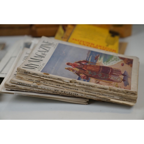 538 - A box of mixed collectables to include a carved wooden Navajo card box and a quantity of ephemera to... 