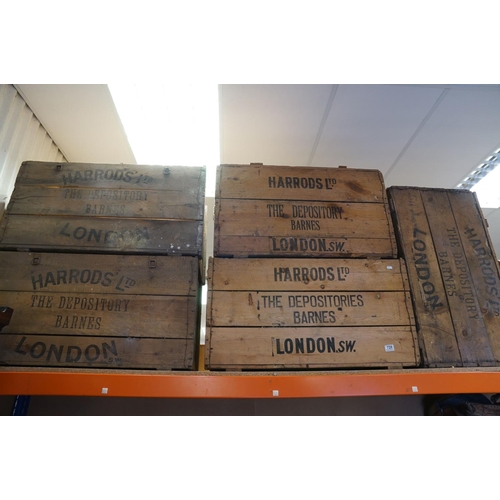 729 - Five Late 19th / Early 20th century Harrods of London Pine Crates / Transportation Boxes , each one ... 