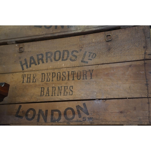 729 - Five Late 19th / Early 20th century Harrods of London Pine Crates / Transportation Boxes , each one ... 