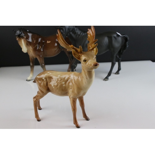 117 - Collection of Ceramic Animals including Three Beswick Horses, Beswick Lamb, Beswick Stag (a/f) and T... 