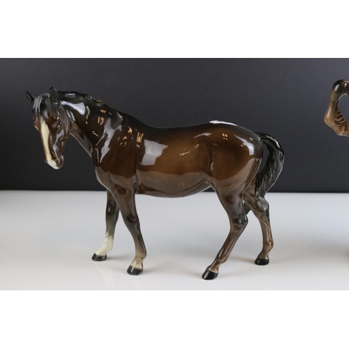 118 - Beswick Brown Shire Mare, model 818 together with Beswick Brown Mare facing left, model 976 and Besw... 