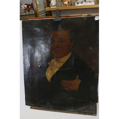 143 - 19th century Oil on Canvas Half Length Portrait of a Gentleman,  46cms x 76cms (a/f)