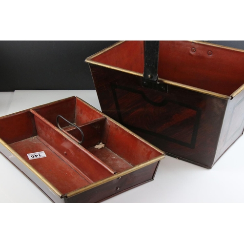 146 - 19th century Toleware Housemaids Trug, with lift-out tray and swing handle, 40cms high