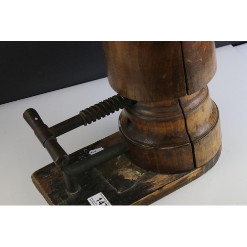 147 - Early 20th century Wooden Milliners Hat Stretcher with gauge, 33cms high