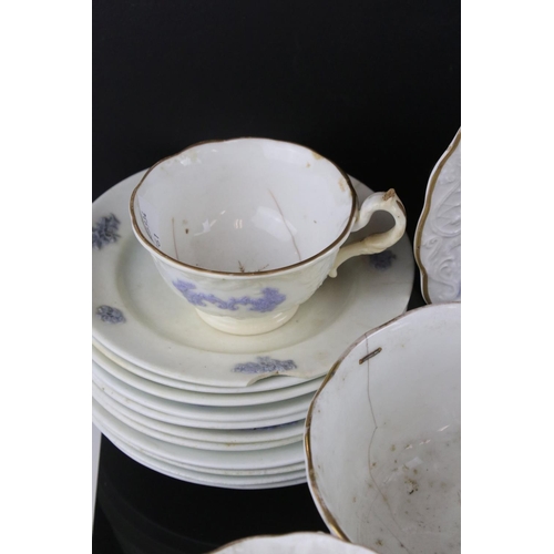 149 - 19th century matched Ceramic Tea Set, white body and raised lilac decoration, including teapot, milk... 