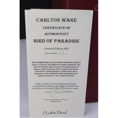 153a - Boxed Carltonware ' The Carlton Girl Bird of Paradise ' limited edition 17 with coa