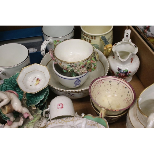 156 - Large group of antique ceramics to include Capo di Monte figurines & Dresden Ware (2 boxes). Part of... 