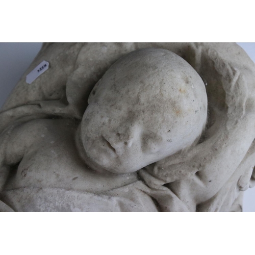 158 - Mid 19th century Marble Sculpture of a Baby signed M Noble, 56cms long