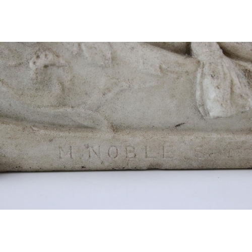 158 - Mid 19th century Marble Sculpture of a Baby signed M Noble, 56cms long