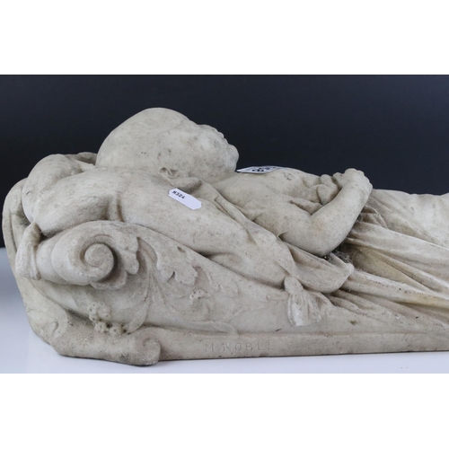 158 - Mid 19th century Marble Sculpture of a Baby signed M Noble, 56cms long