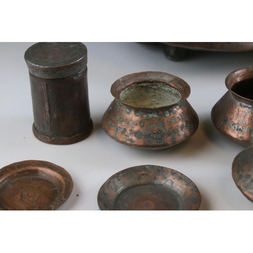 161 - Indian / Persian Copper Covered Circular Spice Tin with collection of Bowls, Containers and Plates t... 