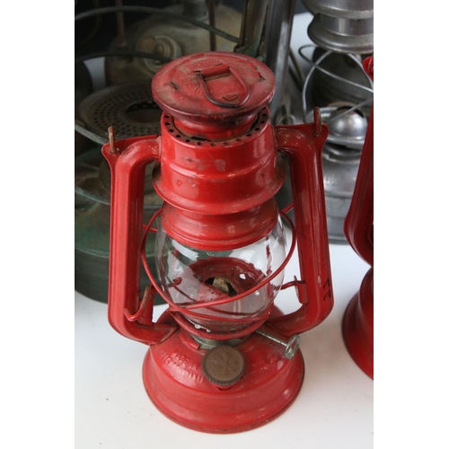 162 - Group of eight vintage oil storm lanterns