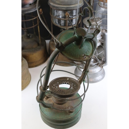 162 - Group of eight vintage oil storm lanterns