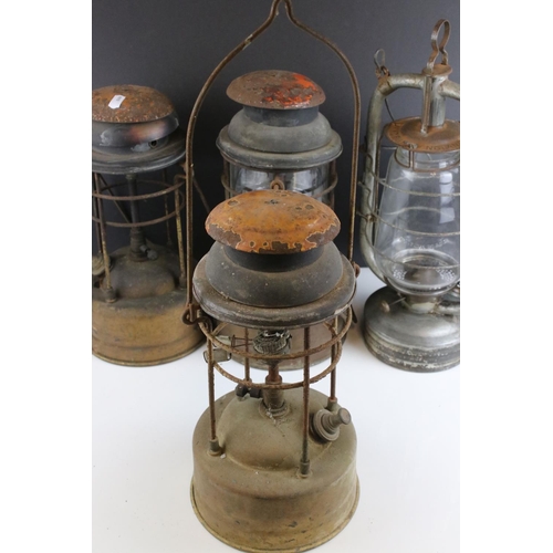 162 - Group of eight vintage oil storm lanterns