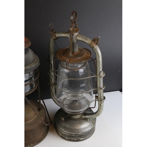 162 - Group of eight vintage oil storm lanterns