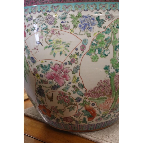 167 - Large Chinese Famille Rose Fish Bowl / Planter decorated with Peacocks and Birds amongst Peonies and... 