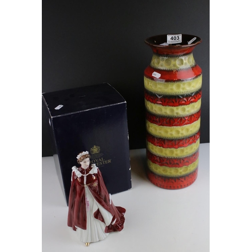 403 - A Royal Worcester figure in celebration of the Queens 80th Birthday together with a West German pott... 