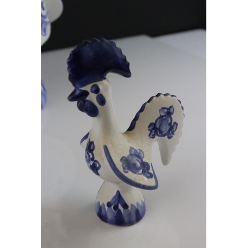 415 - A set of three Portuguese ceramic blue and white chickens.