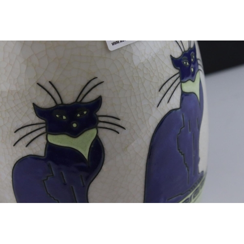 424 - Ceramic Longwy style vase with cat decoration