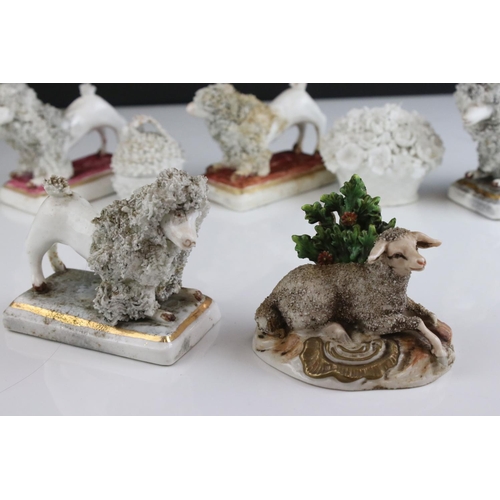 425 - Collection of 19th century Ceramics including a pair of Chelsea gold anchor sheep, four Staffordshir... 