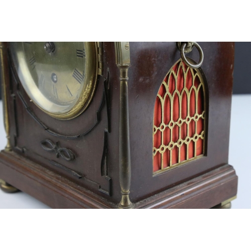 427 - Mahogany lancet shape mantel clock with French movement