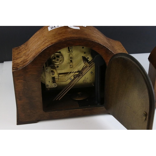 430 - Two vintage wooden mantle clocks to include a English Westminster chiming clock and a French Duverdr... 