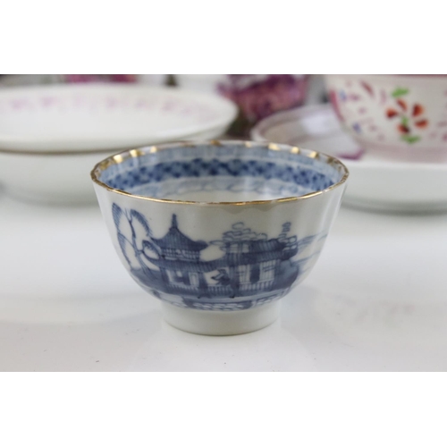 432 - A group of mainly 19th century cups and saucers to include Lustre together with a 19th century blue ... 