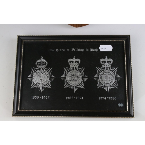 441 - A City of Bath Police oak shield together with a framed 150 years of policing in Bath picture.