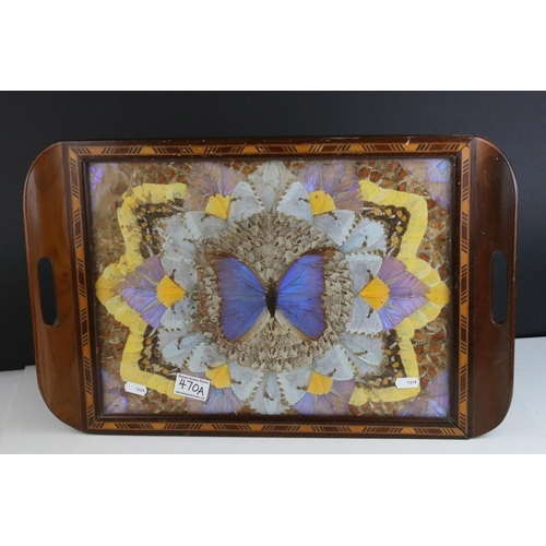 470A - A vintage Brazilian decorative Butterfly wings wooden tray.