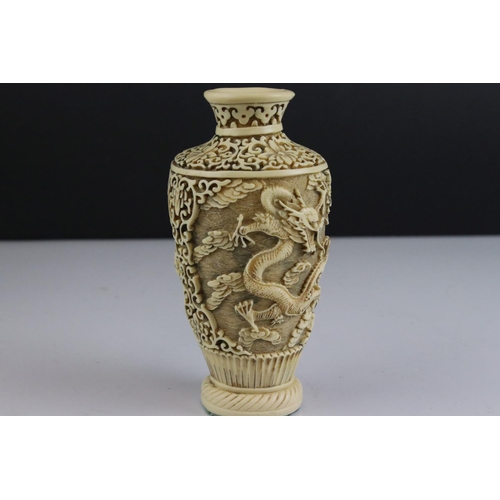 473 - Chinese cinnabar/resin vase, decorated with dragons