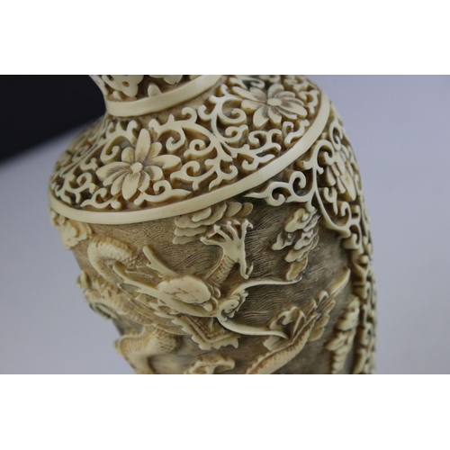 473 - Chinese cinnabar/resin vase, decorated with dragons