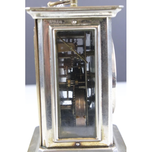 474 - Vintage brass and chrome carriage clock with subsidiary second & hour markers