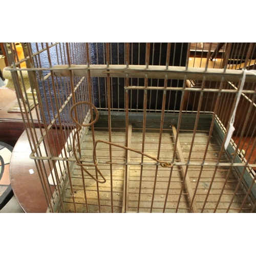 480 - Early 20th century large bird cage, painted iron with lignum vitae wooden fittings, approx 91cm high... 