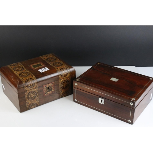 510 - a vintage wooden sewing box with fitted interior together with another box.