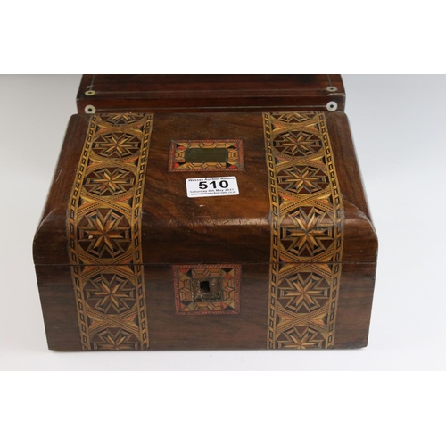 510 - a vintage wooden sewing box with fitted interior together with another box.