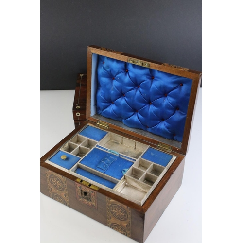 510 - a vintage wooden sewing box with fitted interior together with another box.