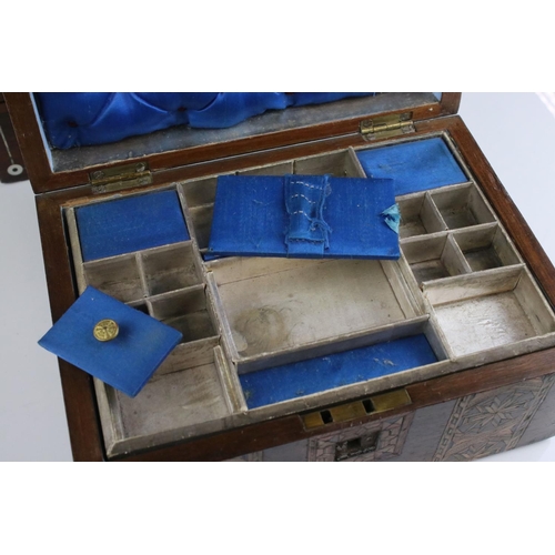 510 - a vintage wooden sewing box with fitted interior together with another box.