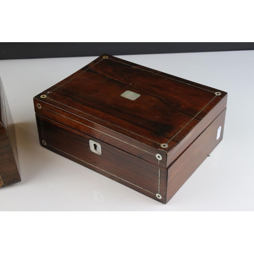 510 - a vintage wooden sewing box with fitted interior together with another box.