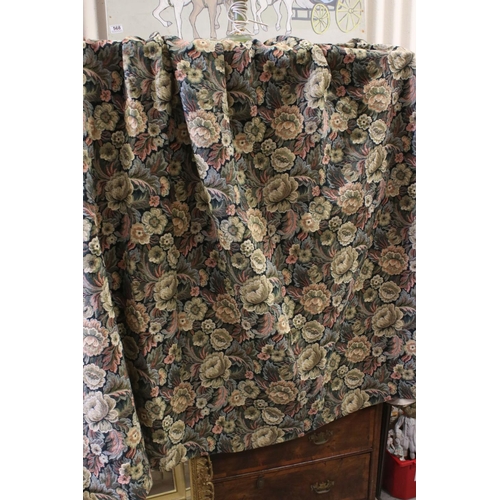 514 - Box of tapestry foliate curtains, together with tie backs and pelmet & a similar cushion