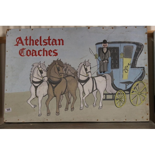 568 - Local interest a 20th century hand painted sign for Athelstan Coaches of Malmesbury.