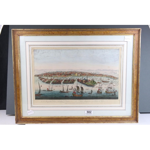 582 - A framed and glazed engraving hand coloured A perspective View of Venice published by Laurie and Whi... 