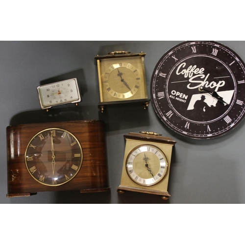 588 - A box of vintage wall clocks, mantle clocks and carriage clocks to include Metamec and schatz exampl... 