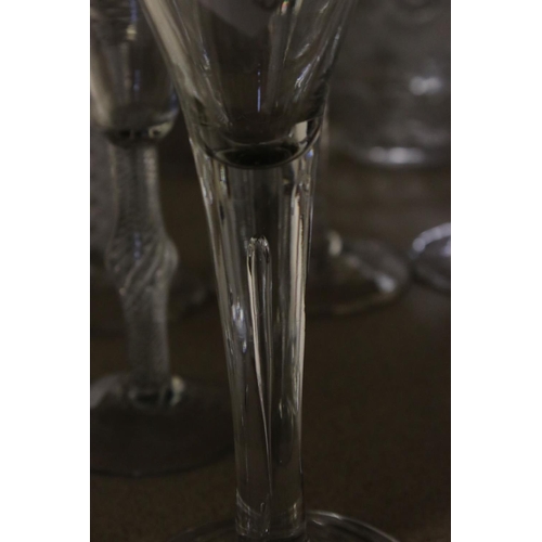 593 - A quantity of 18th and 19th wine and Cordial glasses some with air twist stem decoration single and ... 