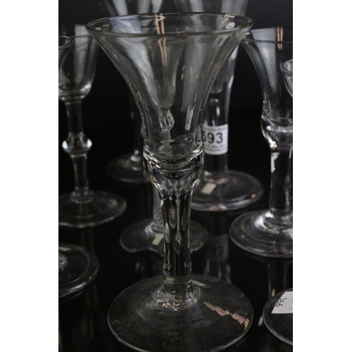 593 - A quantity of 18th and 19th wine and Cordial glasses some with air twist stem decoration single and ... 