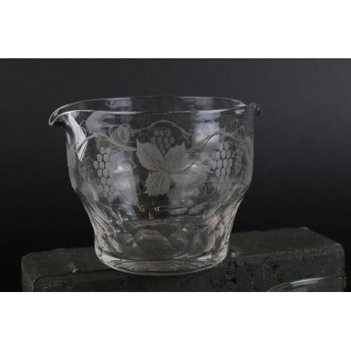 594 - A quantity of mainly 19th century glass rinses to include a set of six with etched grapevine decorat... 