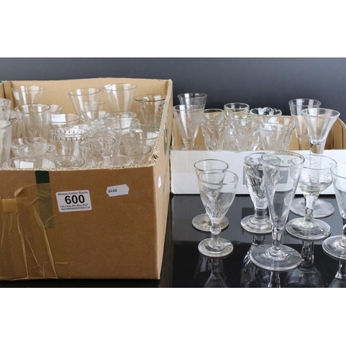 600 - A large quantity of antique wine and cordial glasses to include toasting glass etc. Part of an exten... 