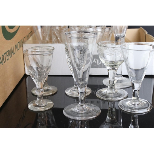 600 - A large quantity of antique wine and cordial glasses to include toasting glass etc. Part of an exten... 