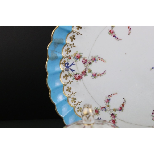 604 - An antique floral decorated bachelor's  tea set with turquoise banding and ribbed decoration.
Part o... 