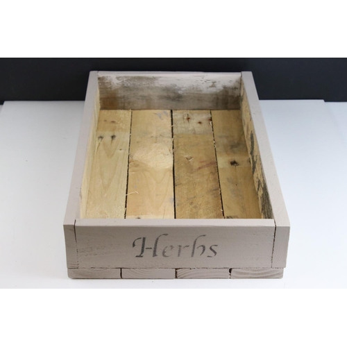 638 - Rustic Wooden Painted Herb / Seed Box marked Parsley and Herbs, 47cms long